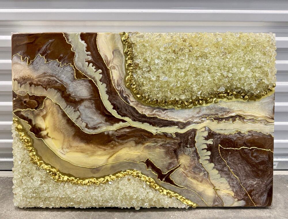 Large Abstract Modern Resin Painting: Textured, Unframed 36 x 24 in
